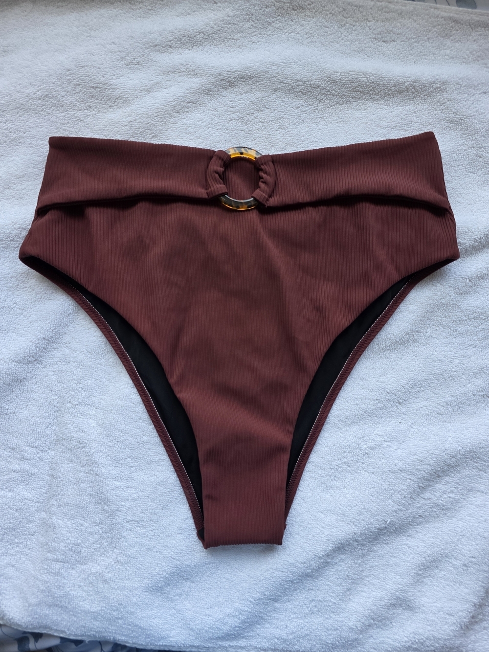 NWT BERLOOK Deep Maroon Ribbed High-Waisted Bikini Bottoms Size L